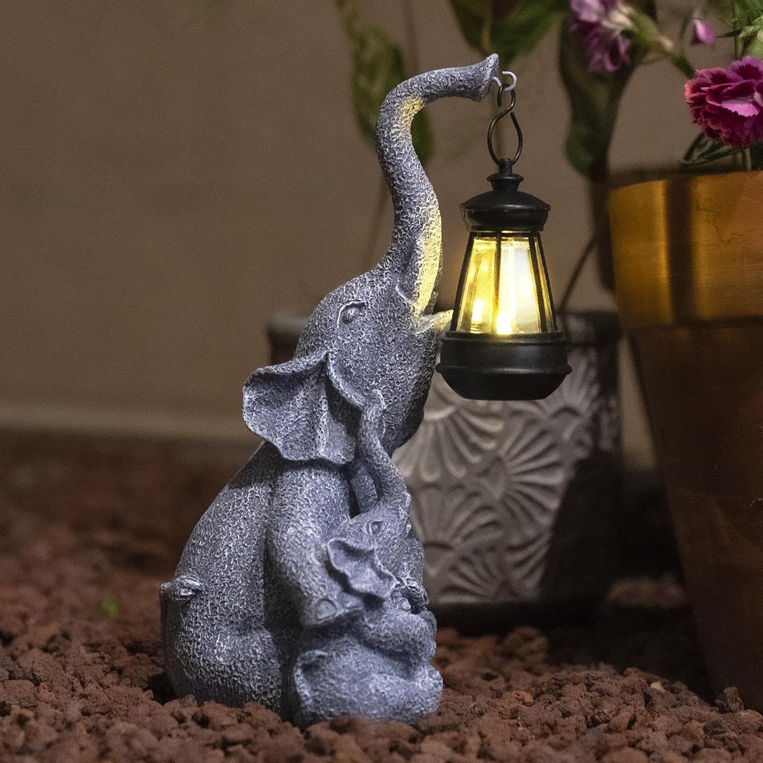 Solar Elephant Figurine Light