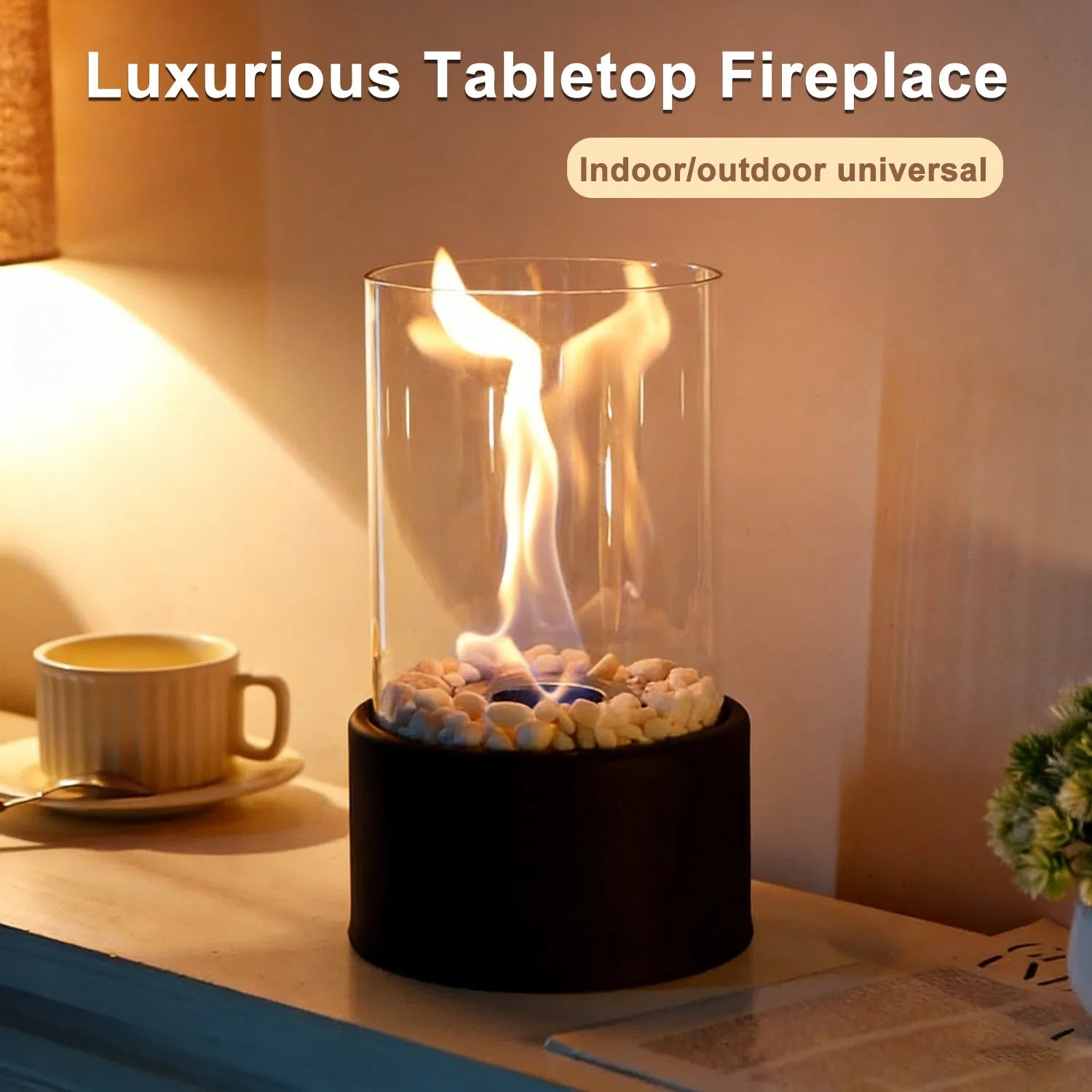 Round Glass Tabletop Fireplace