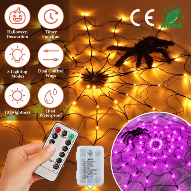 Lighted Hairy Spider Web