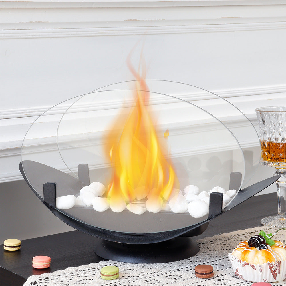 Oval Glass Tabletop Fireplace
